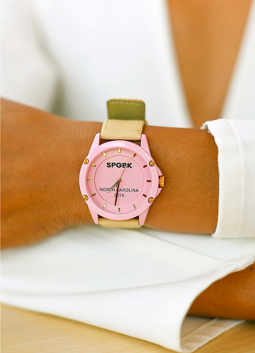 Pink Lemonade, Candy Pink & Tan Leather 44mm – Springbreak Watches