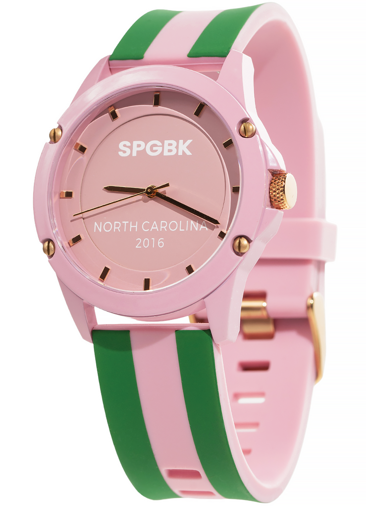 The Quad - SPGBK Unisex Pink and Green Silicone Band Watch